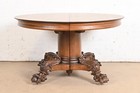 George C  Flint Co  Antique Victorian Oak Split Pedestal Extension Dining Table