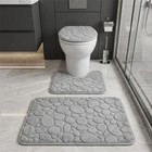 3 Piece Bathroom Rug Set Pebble Bath Mat U Shaped Toilet Rug Lid Cover Decor Set