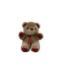 Vintage Plush Tan Teddy Bear 7  Red Plaid Accents   Green Bow By Toy Toys Tartan