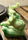 Deep Green Jade Elephant Hand Carved Sculpture Statue Good Fortune W Trunk Up 4 