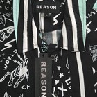 Reason Brand Mens Graphic Print Button Down Shirt Black Mint Green Large Nwt