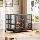 42  Heavy Duty Folding Dog Crate With Wheels Double Door Divider Removable Tray