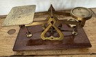 Vintage  warranted Accurate  Brass   Wood Postal Scale Made In England 2 Weights