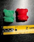Lot Of 2 Vintage 1980s Fuzzy Flocked Bears Red Green Small 1 Inch