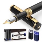 Luxury Fountain Pen With Medium Nib   Gift Pouch - 24 Ink Cartridges Included -