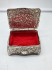 Vintage Small Silver Tone Trinket jewelry Box  Japan Floral Design