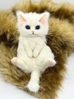 Handmade Wool Felt White Cat Lying Down Figure Art Doll Japan