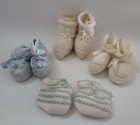 Infant  baby Lot Of 4 Knitted Booties With Bows No Size No Brand Vintage    Fz