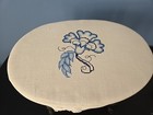 Vintage Oval Foot Stool W  Embroidered Fabric Cover   4 Wooden Legs