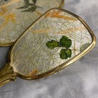 Vintage Hand Held Vanity Mirror Brush Jar Set Gold Tone Crackled Leaf Design Mcm