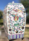 Antique Chinese Da Qing Tongzhi Ceramic Lidded Vase With Figural And Peacock
