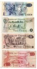 Ghana 1  2  5   10 Cedis  1977-78  Pick 13d  14c  15b   16f  Au   Unc