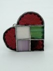 Vintage Stained Glass Sun Catcher Set Of Hearts Decor Signed Ov