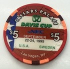 Caesars Palace Hotel Casino  5 Chip Las Vegas Nv H c Davis Cup Usa Sweden 1995