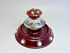19c antique Victorian Turned Wood Faceted Glass Inkwell Ink Stand Dots