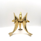 Vintage Brass Triple Dolphin Sculpture 6  Nautical Coastal Figurine
