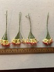 Vintage Millinery Flower Red Yellow Stamen 4 Bunch Lot Unused Stock Hzm