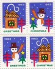 1963 Christmas Seals Full Stamp Sheet U s  2 Different Stamps Snowman House