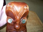 Maori Wooden Mask Tiki Hand Carved In New Zealand Tribal Paua Shell Eyes 9  Nice