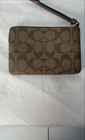 Coach Brown Signature Canvas Leather Corner Zip Wristlet Coa