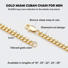 Men s 5mm Miami Cuban Link Chain Necklace - Gold Plated Or Silver Stainless Stee