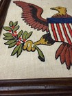 Vintage Crewel Embroidery Eagle Wall Hanging Framed Americana Folk Art