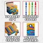 Bulk Crayons - 96 Crayons -  box Of 24 Packs  - 4 - Per Pack  Premium Bright Col