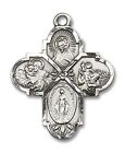 Sterling Silver 4-way Catholic Holy Medal Pendant Necklace 24  Chain Giftbox
