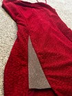 Red Sparkly Cowl Neck Mini Dress With Rhinestone Fringe Slit