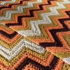 Vintage Afghan Crochet Blanket Retro Chevron Orange Yellow Brown 70s Fall