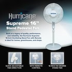 Hurricane Supreme 16  3 Speed Oscillating Stand Pedestal Fan With Remote  White