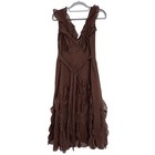 Vintage Intuitions Brown Ruffle Dress Cotton Boho Prairie Midi Size 8