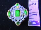 Magnificent Czech Vintage Glass Vaseline Uranium Rhinestone Button Collectable