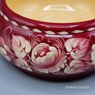 Vintage Red Small Hand Painted Floral Lacquered Wooden Round Dish Trinket Bowl