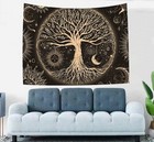Forater Tree Of Life Tapestry Wall Hanging Sun Moon 61l X 53w  Black And Gold 