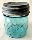 Ball 1 2 Half Pint Blue Mason Jar   Antique Zinc Lid  collector s Edition 