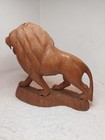 Vintage Wood Hand Carved Roaring Lion Sculpture On Base 1 Piece  read 