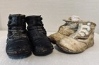 Antique Baby Shoes With Button Closure Black And White Leather 