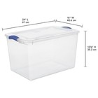 Large Clear Plastic Bin 66 Qt  Latch Lid  Blue  6 Count