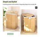 72l Bamboo Laundry Hamper Clothes Hamper   Lid Removable Liner Bags Rope Handles