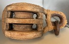Antique Maritime Wooden Double Sheave Ship Block Tackle Pulley With Iron Hook