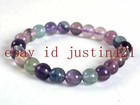 Natural 6 8 10 12mm Multi-color Fluorite Gemstone Beads Stretch Bracelet 7 5  