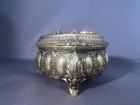 Vintage Heart Shaped Brass Hinged Trinket Box Footed  Velvet Lined  Roses