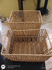 Set Of 2 Rectangular Brown Wicker Woven Storage Baskets W  Handles Metallic