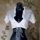New Medium White Ruffle Dirndl Blouse Top Sweetheart V Neck Oktoberfest Lace