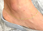 10k Solid Yellow Gold 1 4mm Singapore Chain Anklet Bracelet 10  -  Pe52