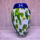 Art Glass Vase Blown Glass White Green Yellow With Rolled Rim Decoration Vase