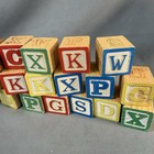 Lot Of 21 Antique Vintage 1 25   Baby Alphabet Number Wooden Blocks G Condition