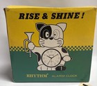 Vtg Rhythm  rise   Shine  Black   White Cat Bugle Alarm Clock W  Box   Papers