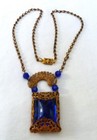 Antique Vintage Czech Art Deco Cobalt Blue Faceted Glass Bead Filigree Necklace